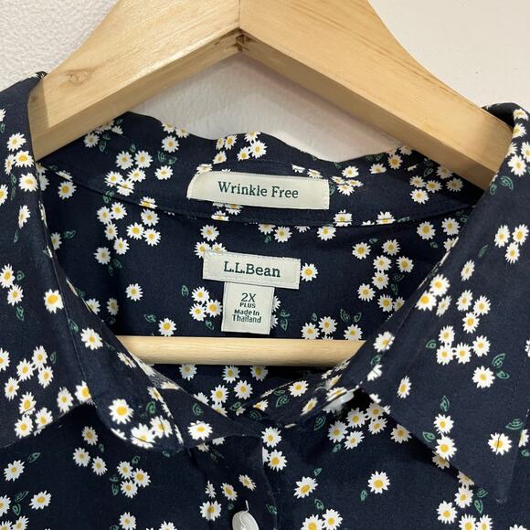 L.L.Bean Wrinkle Free Oxford Shirt 2X Plus Navy Floral Button Down Cotton - Picture 8 of 8